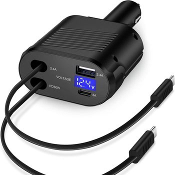 New Private Model Car Charger with Built-In Retractable Cable, 120W Fast Charging, 4-in-1 Adapter, High Current for Car Use