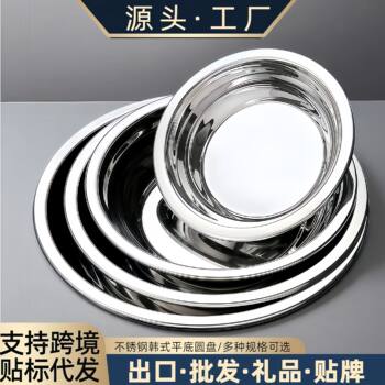 Stainless Steel Plate Thick Korean-style Disc Non-magnetic Deepening Plate Flat Plate Dishes Canteen Meal Plate Hotel Fruit Plate