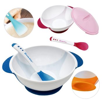 Luckybaby Maternal and Infant Anti-Fall Children's Tableware Baby Pp Complementary Food Bowl Set with Temperature-Sensitive Silicone Spoon Multi-Function