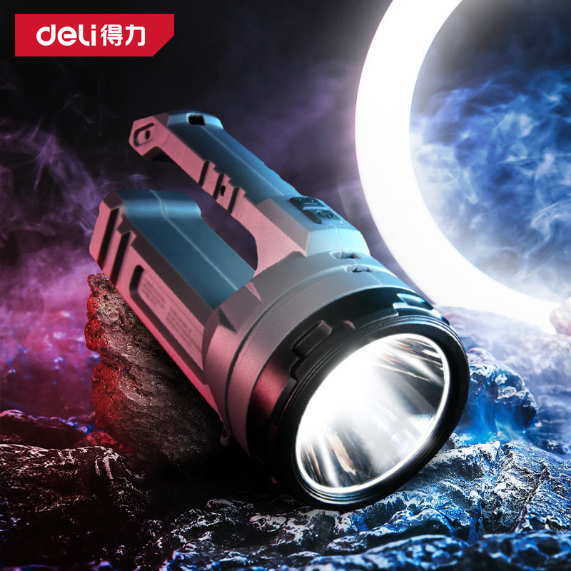 Deli Dl551300A Portable Light USB Rechargeable Outdoor Strong Light Long-Range Abs Handheld Searchlight in Stock