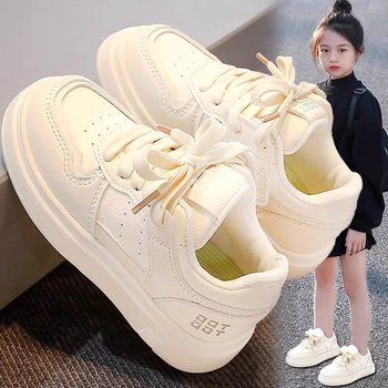 Girls' Sneakers Spring and Autumn 2025 New Boys' Sports White Shoes Low-Top for Older Children Girls White Soft Sole Trendy