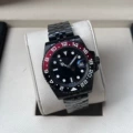Five-bead black watch strap with black and red circles