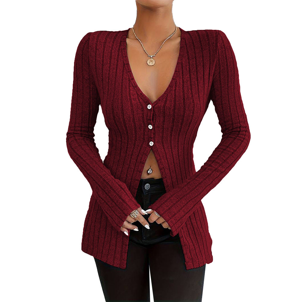 V Neck Long Sleeve Crop Top French Style Sexy Design Spring Summer Fashion Womens Casual Wear Wholesale Available
