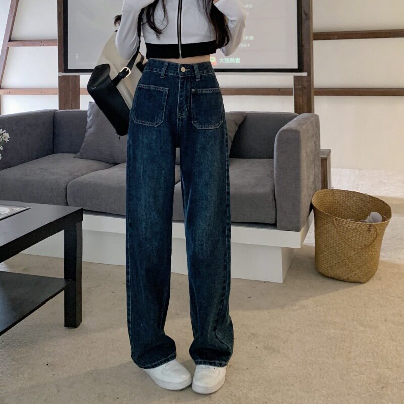 High Waisted Loose Fit Vintage Straight Leg Jeans for Women Flattering Design Street Style Ideal for Spring and Autumn