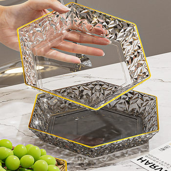 New Crystal Diamond Pattern Fruit Plate Living Room Coffee Table Light Luxury Fruit Plate Home Candy Plate Front Desk Snack Plate Tray