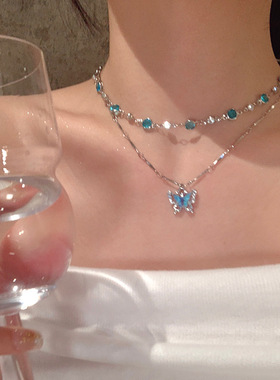 夏日清凉双层蝴蝶项链配饰奢小众辣妹级choker锁骨链颈链