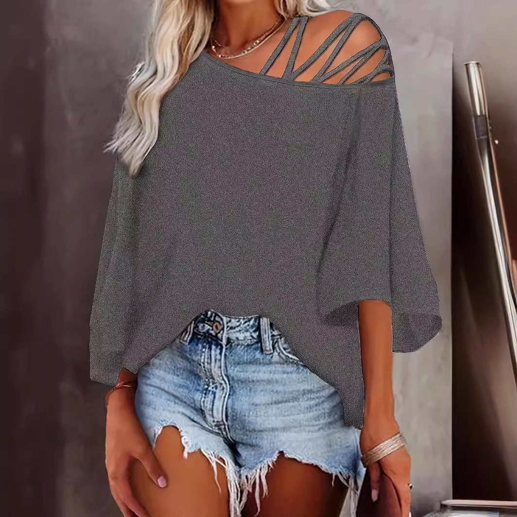 Womens Casual Loose Top Off Shoulder Design Solid Color Autumn Winter Style Wholesale Available