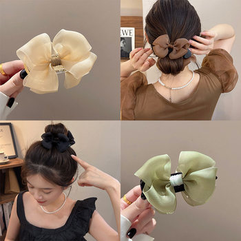Light yarn bow hairpin female back head cute temperament ball head grip spring high sense clip head accessories
