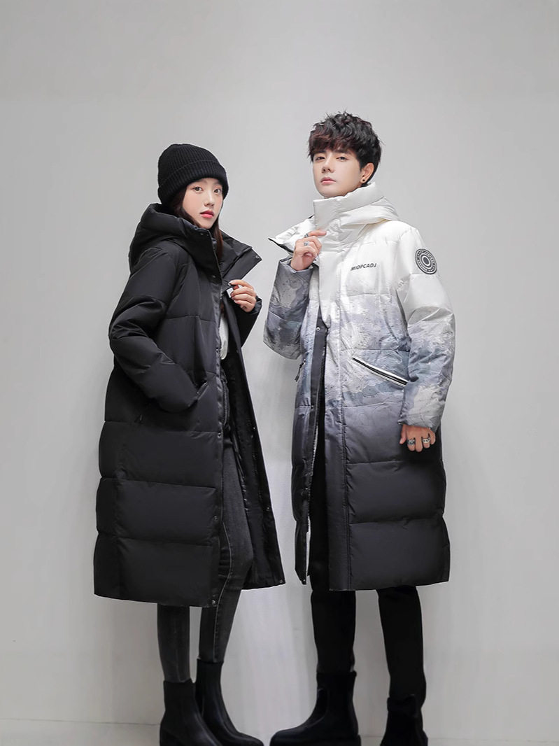 Cross-Border Trade Long Coats for Men and Women, Couple's Over-The-Knee Thickened Gradient Warm Jackets, Dropshipping Korean Style down Jackets