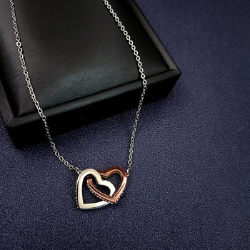 Color separation rose gold double heart titanium steel necklace women's heart buckle stainless steel pendant love diamond jewelry