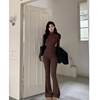 Casual Hot Girl Tight-Fitting Long-Sleeved Bottoming Shirt Top Flared Pants Two-Piece Suit for Women Spring Outfit Complete Set for Women