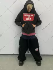 Project G/R Grailz Raglan Bewareofgod Slogan Zip-Up Hoodie Sweatshirt Jacket