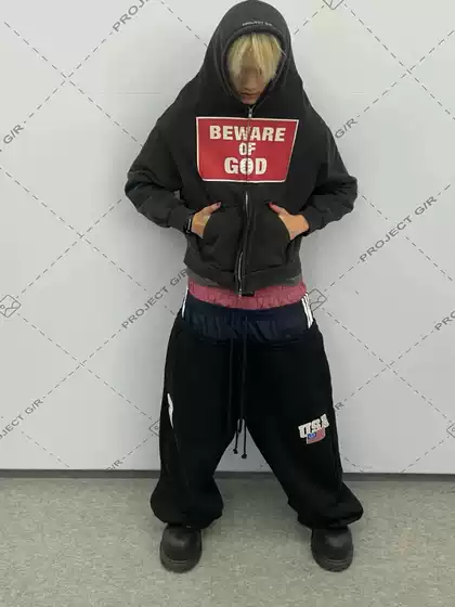 Project G/R Grailz Raglan Bewareofgod Slogan Zip-Up Hoodie Sweatshirt Jacket