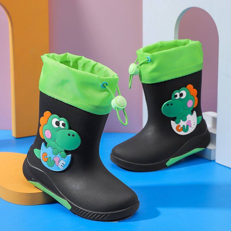Fashionable Children's Rain Boots, Warm and Cotton-Lined, Non-Slip, Universal Rain Boots, Water Shoes for Babies, Boys and Girls, Cute Cartoon Style with Fleece Lining