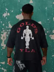 Youngla Co-Branded Gold's New Men's Short-Sleeved Jogger Sports Fitness Cotton Large Size Loose Short T-Shirt