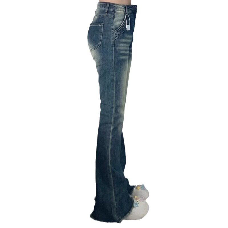 High Waisted Flared Jeans for Women Slim Fit Stretch Fabric Raw Hem Vintage Style Streetwear Wholesale Available