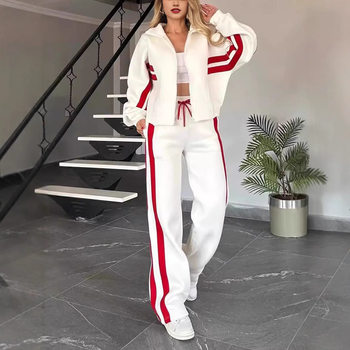 2024 European and American Cross-Border Amazon Autum Export Y2K Stripesd Zipper Top Jacket Casual Sports Suit for Women