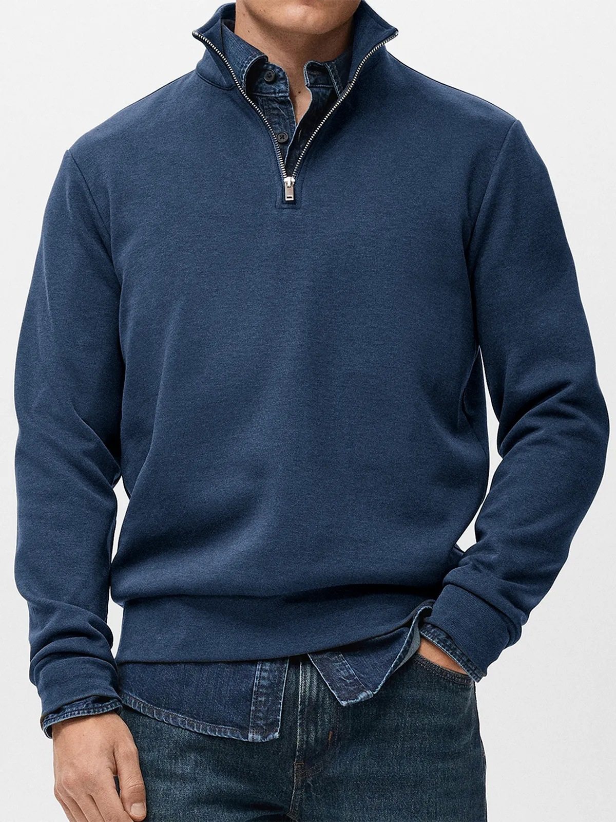 2025新款跨境亚马逊男士百搭运动衫时尚休闲半拉链立领长袖卫衣男