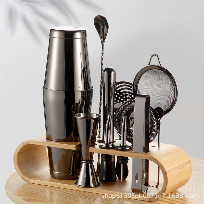 304 Stainless Steel Cocktail Cup Ounce Set Copper Plated Black shaker shaker with Storage Rack