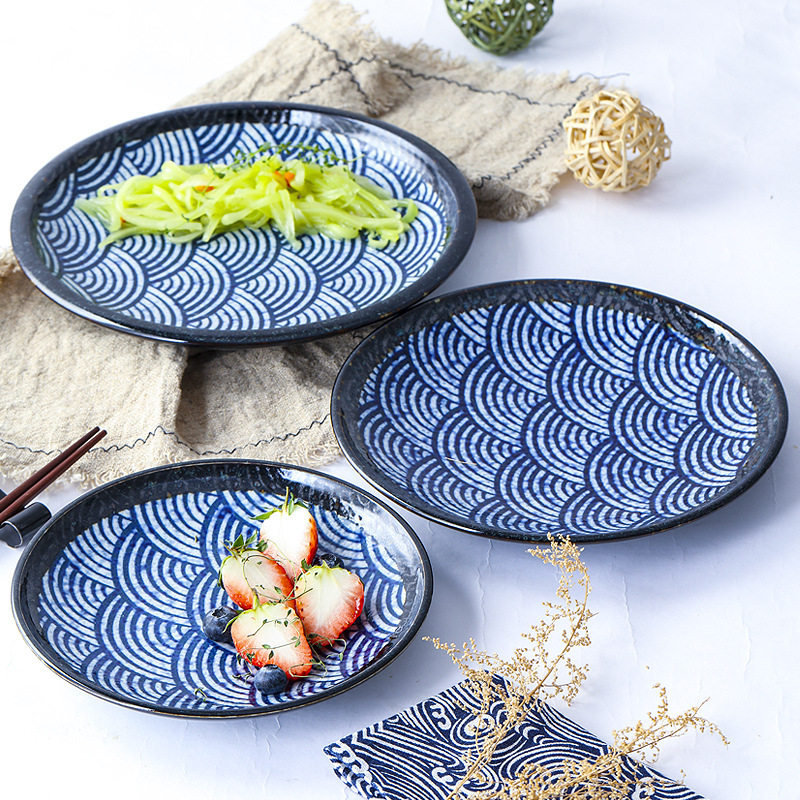 Japanese imported green Haibo ceramic bowl tableware fruit dish plate small Bowl household Japanese salad noodle bowl soup bowl rice bowl