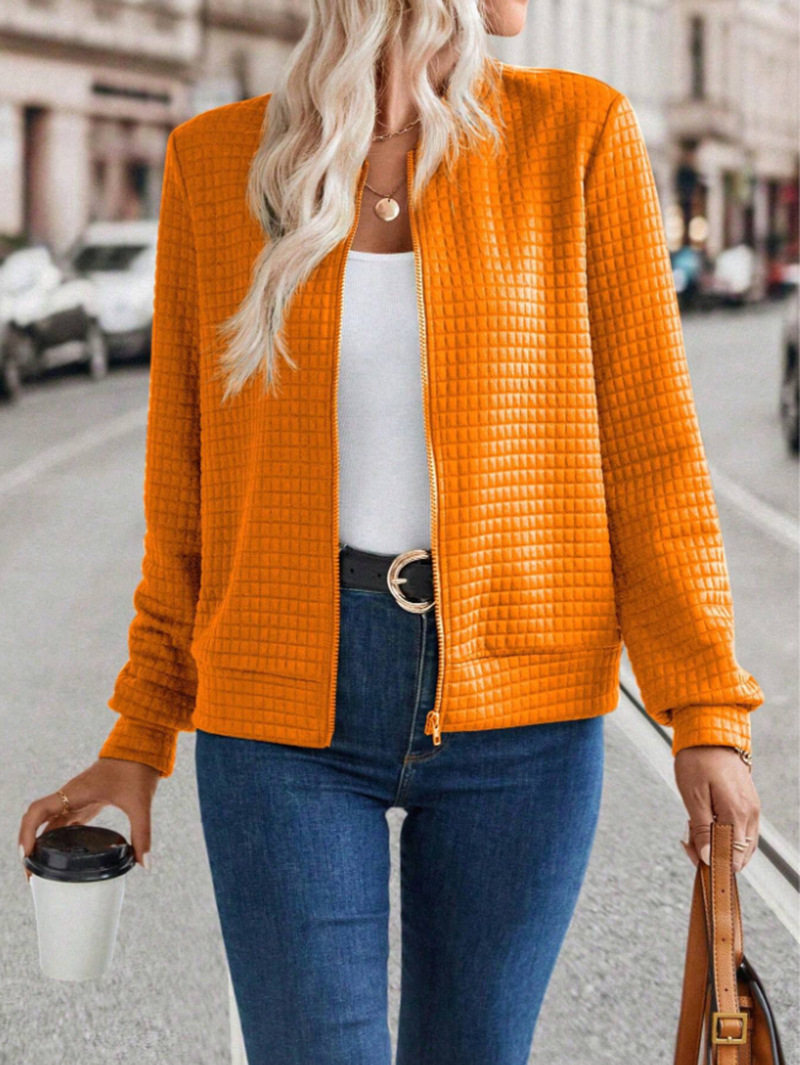 Autumn Long Sleeve Zipper Detail Cardigan Solid Color Lightweight Casual Style Wholesale Available