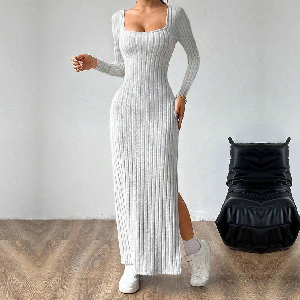 Elegant Womens Dress Minimalist Design Square Neck Long Sleeve Backless Spring Summer Occasion Wholesale