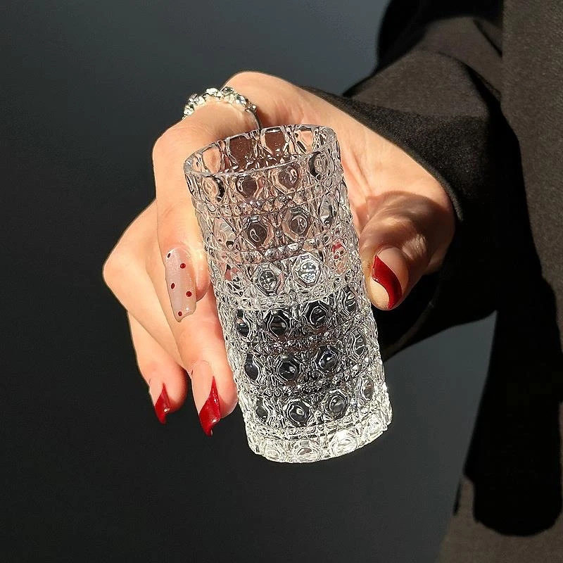 New Light Luxury Small Wine Glass Embossed Thickeneded Glass White Wine Cup Small Household One-Cup Spirit Gemstone Pattern