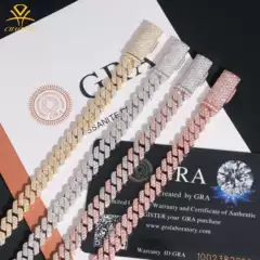 European and American Fashion Style Diamond-Shaped S925 Silver Chain 8mm with Two Rows of Moissanite Stones, Popular Overseas Hip-Hop Cuban Chain for Men and Women