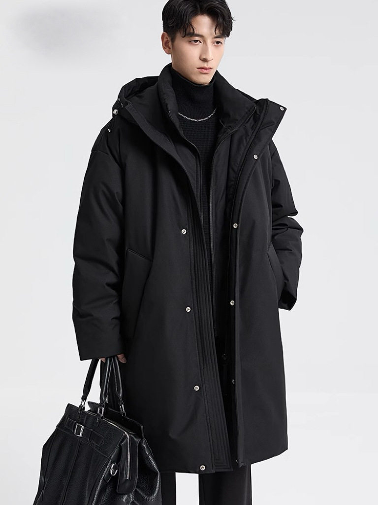 Shopping Mall Style 2024 Winter New High-End Hooded Mid-Length Parka down Jacket Men's Thickeneded Warm Jacket