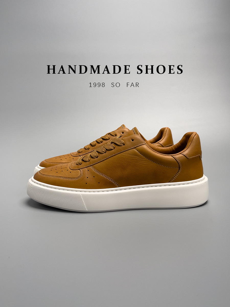Giày sneaker nam da cao cấp phối màu nâu, kiểu cổ điển thủ công — Màu Nâu [giày có tỷ lệ chất lượng trên 1000]