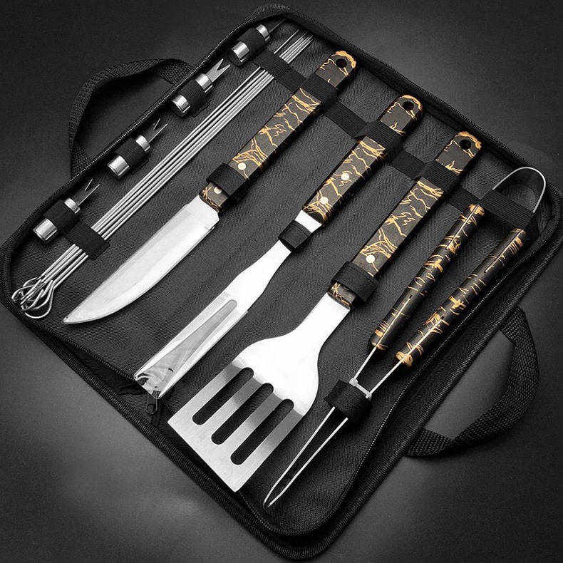 [Delivery for All Platforms] Manufacturer's New Hot-Selling Outdoor Camping Barbecue Tool Set Stainless Steel Grill