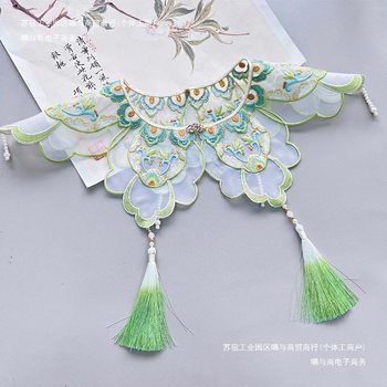 Ethnic Style Small Shawl Hanfu Accessory with Tassels, Faux Collar, Cloud Shoulder Embroidery, Versatile Retro Pearl Women's Mamian Skirt