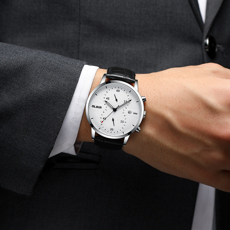 olika casual large dial men's watch with luminous calendar multifunctional quartz watch chronograph waterproof men's watch