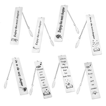 Cross-Border New Metal Stainless Steel Bookmark Feather Book Pendant with Engraving Creative Style Factory Wholesale Jewelry Gift