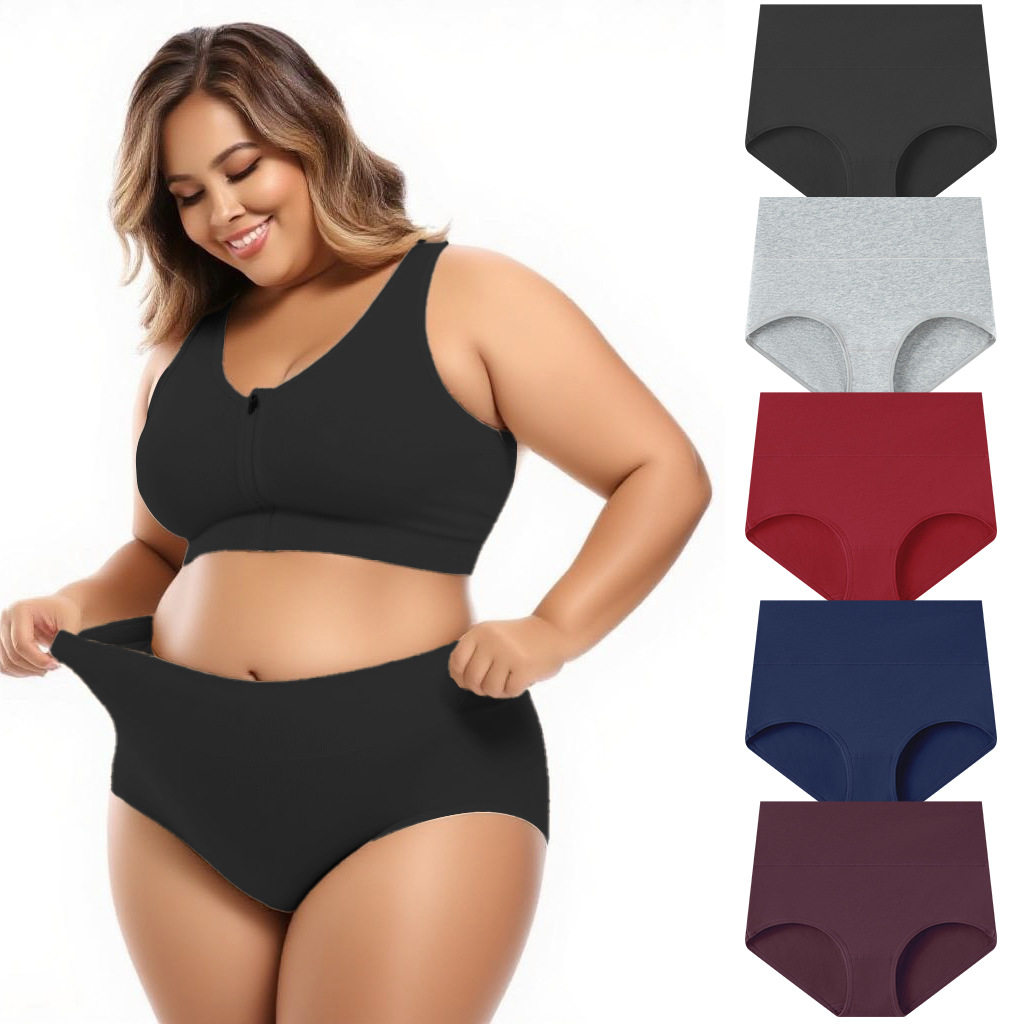 欧码纯棉女士内裤高腰收腹提臀内裤亚马逊爆款大码三角裤代包装