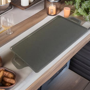 Cast iron pan outdoor baking tray 201-203 uncoated rectangular double-sided iron plate double-ear cast iron pan one piece