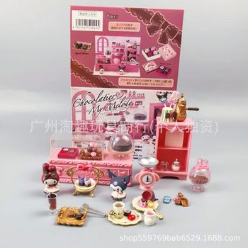 Trendy Three L O's Afternoon Tea Dessert Shop Series Figurine Blind Box My Melody Kuromi Cake Coffee DIY Ornament