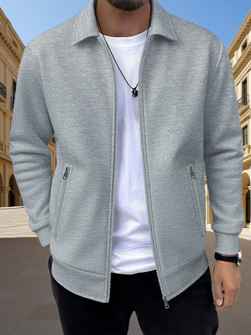 Men's Zipper Pocket Lapel Solid Color Casual Slim Cardigan Men's Jacket Coat