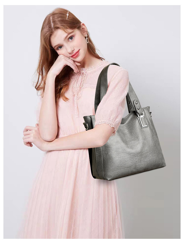 Túi tote nữ da PU mềm cỡ lớn đựng nhiều đồ, túi xách tay đeo vai đeo chéo đi làm — đen, màu kaki, màu xám đậm, màu xanh hồ
