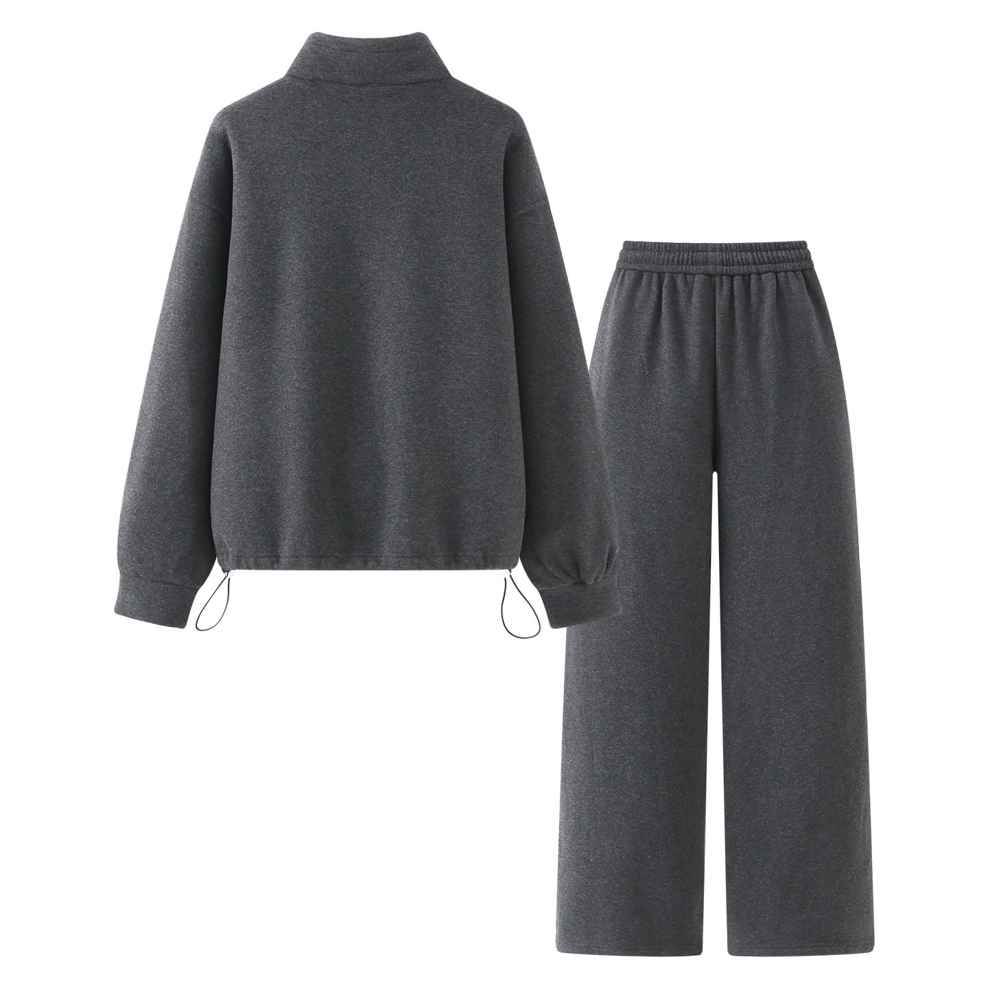 Trendy Gray Fleece-Lined Thick Sweatshirt Set Winter Stand Collar Slimming Versatile Casual Pants Two-Piece Set