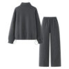 Trendy Gray Fleece-Lined Thick Sweatshirt Set Winter Stand Collar Slimming Versatile Casual Pants Two-Piece Set