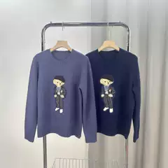 2025 Autumn and Winter New Style R Same Style Pink Dress Bear Academy Style Wool Round Neck Pullover Knitted Sweater