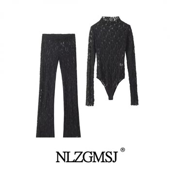 2023 Winter new women's clothing European and American style fashion casual lace one-piece top lace pants suit