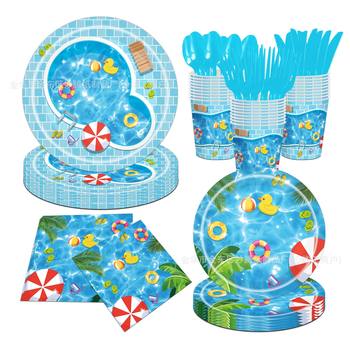 Cross-Border New Summer Pool Party Tableware Family Dinner Paper Cup Tissue Disposable Paper Plate Set