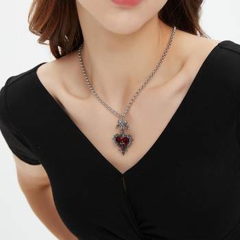 Diablo Gothic Style Spice Girl Accessories Punk Personality Retro Love Bow Cross Necklace Style Collarbone Chain