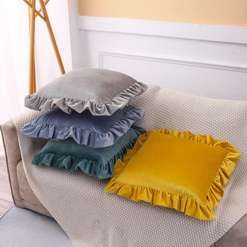 Amazon Nordic ins Style Pillowcase Velvet Solid Color Bedside Pillowcase Ruffled Sofa Cushion Cover
