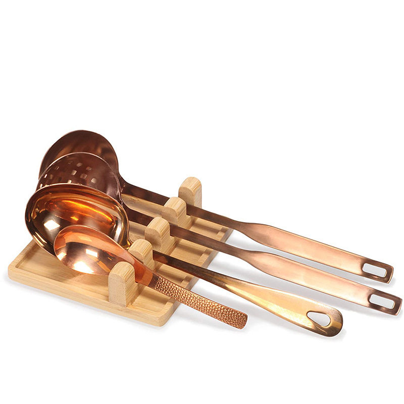 New Bamboo Kitchen Storage Rack Creative Four-Compartment Spatula Holder Spoon Placement Rack Wooden Square Storage Tray