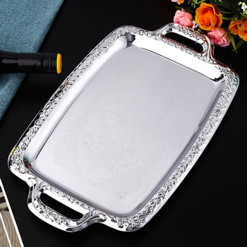European-style Simple Stainless Steel Tray Silver Rim Desktop Snack Fruit Tray Rectangular Storage Tray Spot