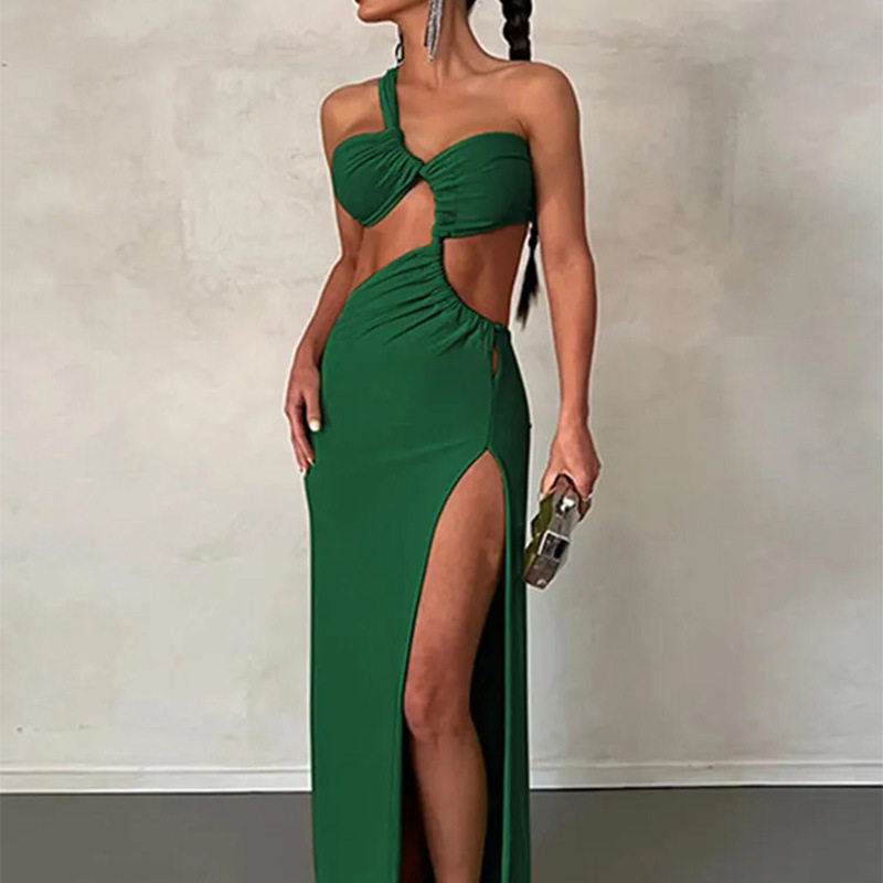 Spring Womens Dress Fashionable Sexy Solid Color Backless Split Hem Perfect for Parties or Casual Outings
