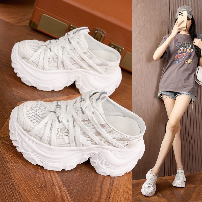 Sandal nữ cao gót hở mũi quai ngang đế dày thoáng khí — Xám, Len nguyên chất